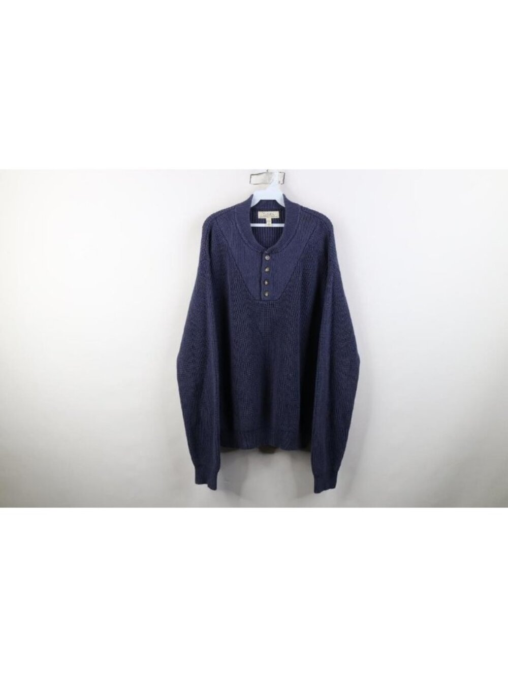 Vintage Cabelas Mens XLT Faded Blank Heavy Cotton Ribbed Knit Commando Sweater